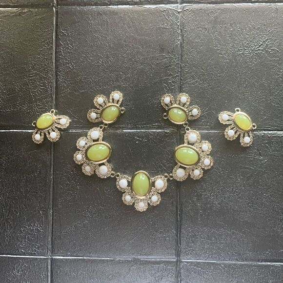 Costume 7-pc Statement Necklace Set accessories, in Washed Gold and Lime green - Picture 1 of 5